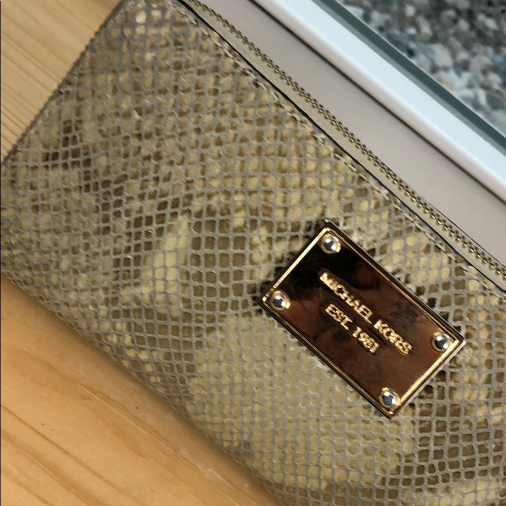 Michael Kors Python Leather Gold Wallet Clutch - image 2